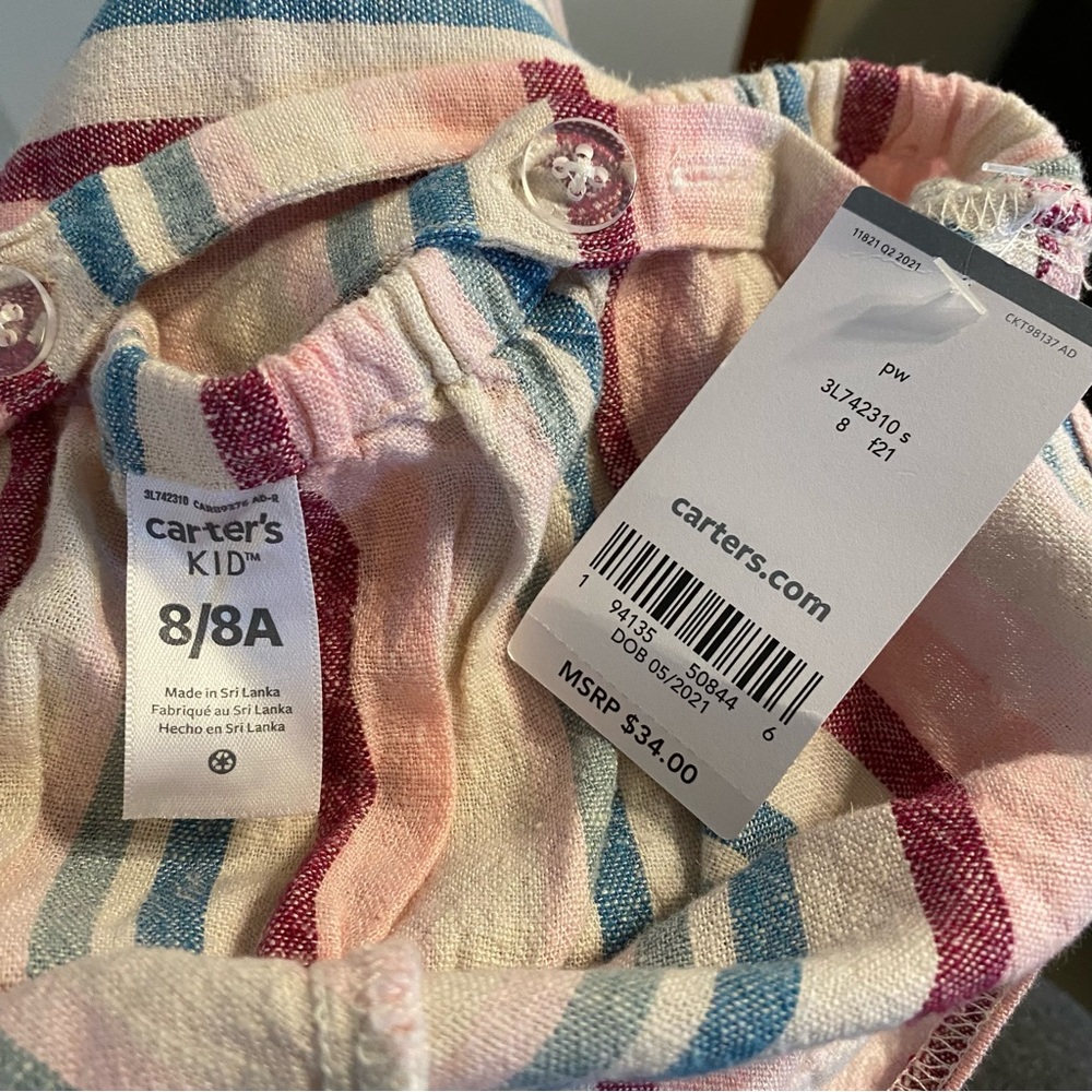 NWT Carter’s Kid Striped Linen Dress - size 8 - Picture 4 of 5